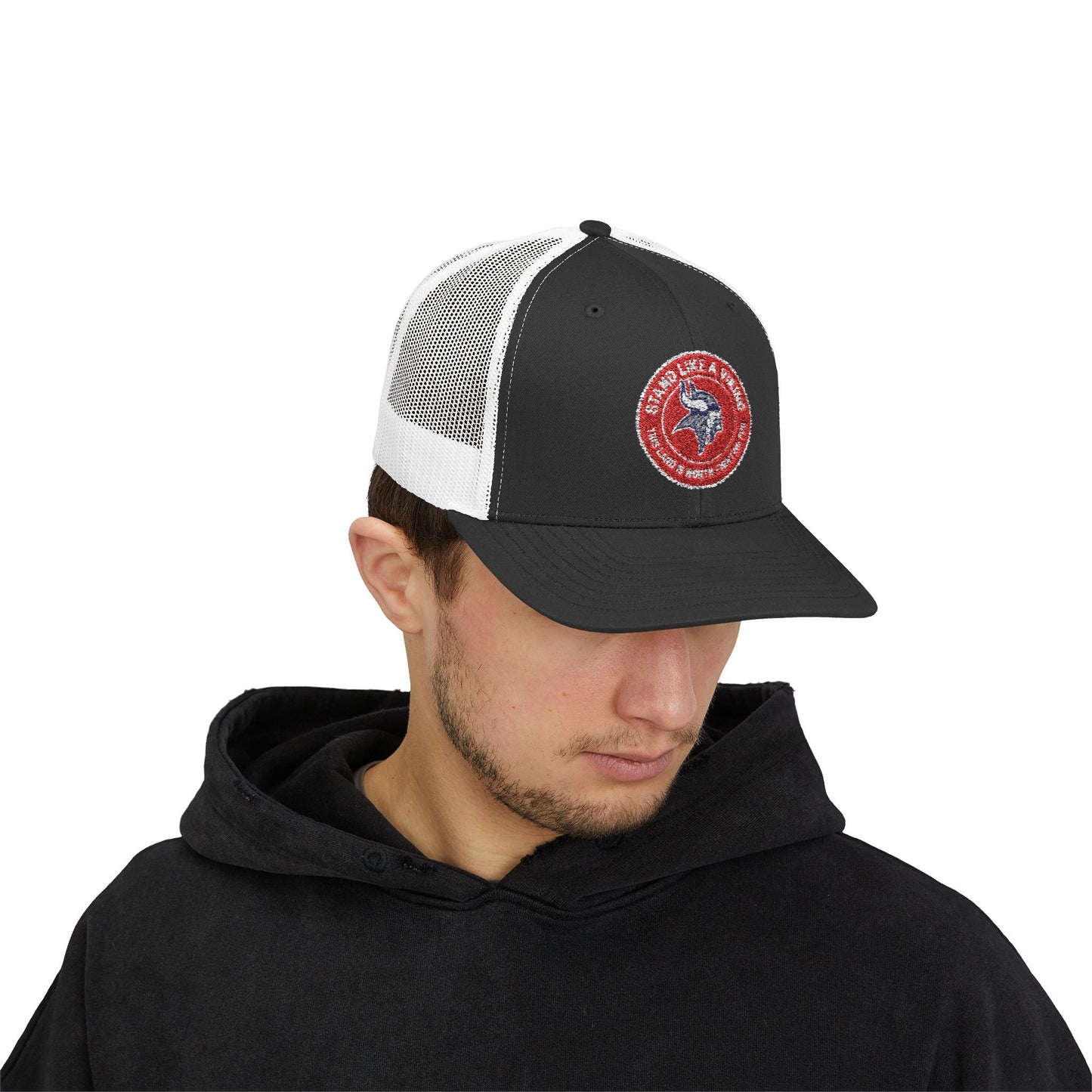 Stand Like a Viking Snapback Trucker Cap - Bold Red Mesh Hat for Outdoor Adventures