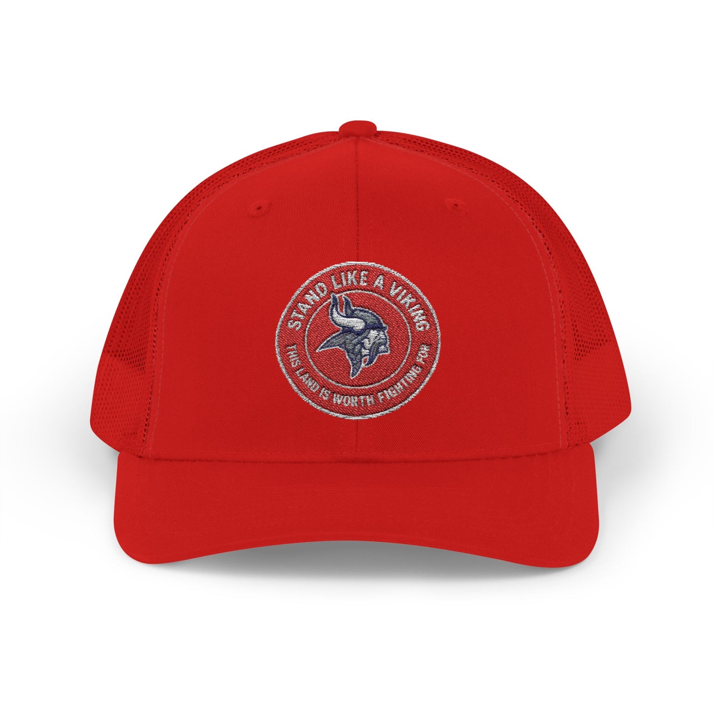 Stand Like a Viking Snapback Trucker Cap - Bold Red Mesh Hat for Outdoor Adventures