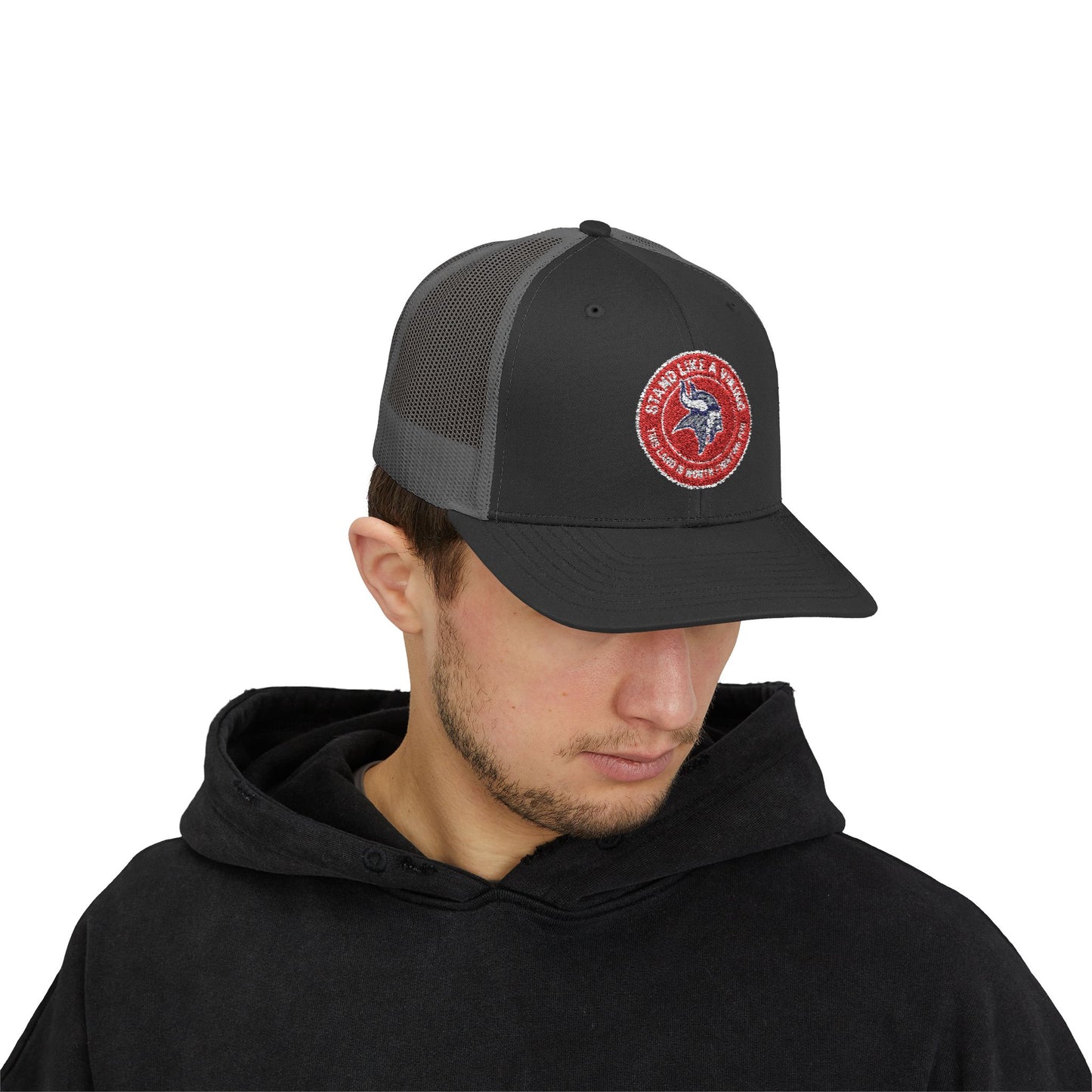 Stand Like a Viking Snapback Trucker Cap - Bold Red Mesh Hat for Outdoor Adventures