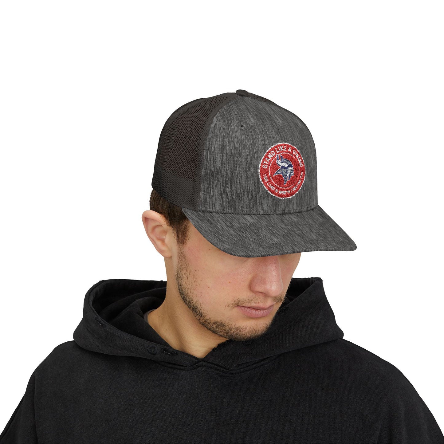 Stand Like a Viking Snapback Trucker Cap - Bold Red Mesh Hat for Outdoor Adventures
